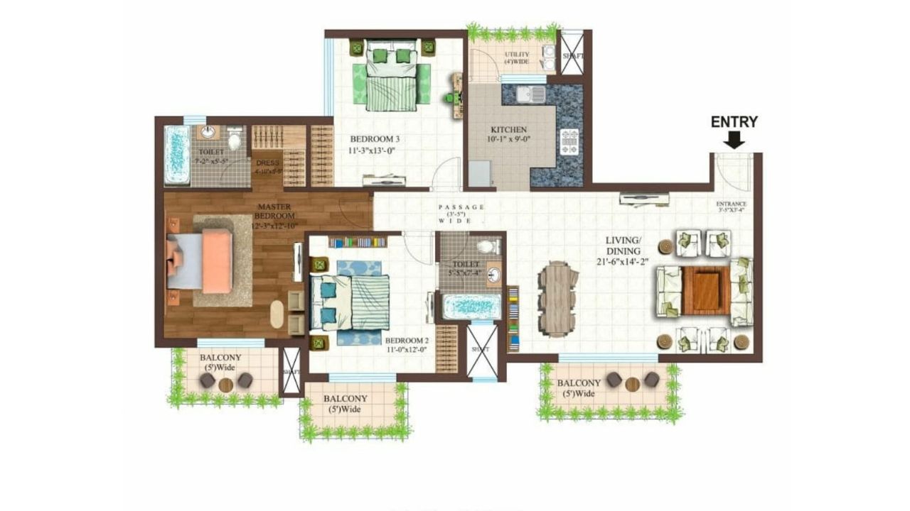 ACE Golfshire Floor Plan 3BHK