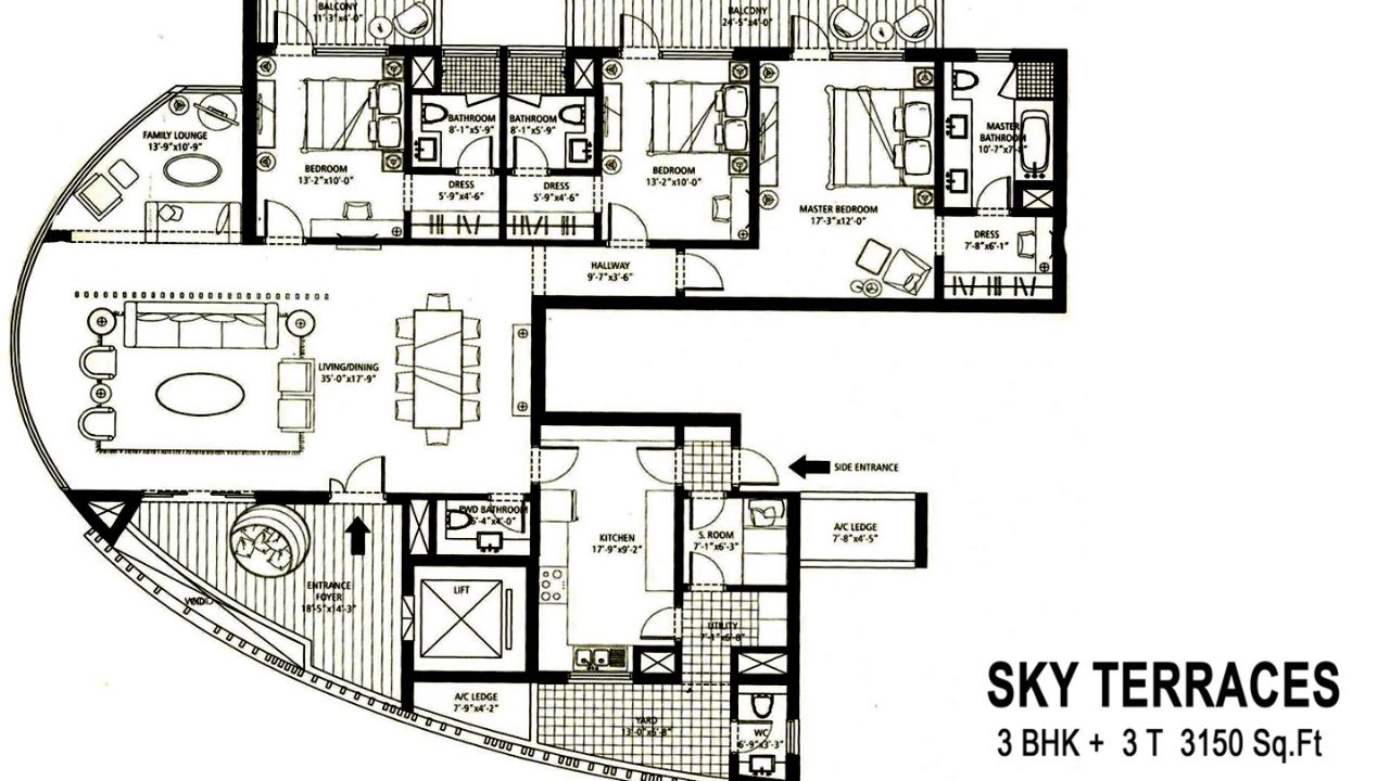 Emaar MGF The Palm Drive Floor Plan 3BHK