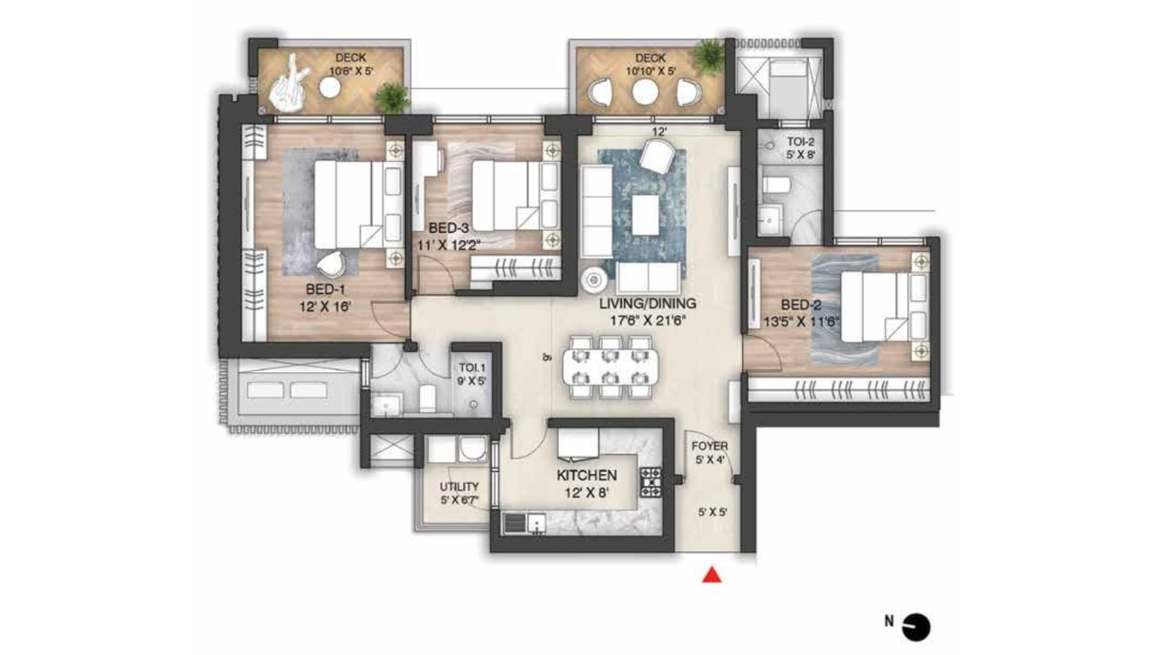 The Prestige City Floor Plan 3 BHK