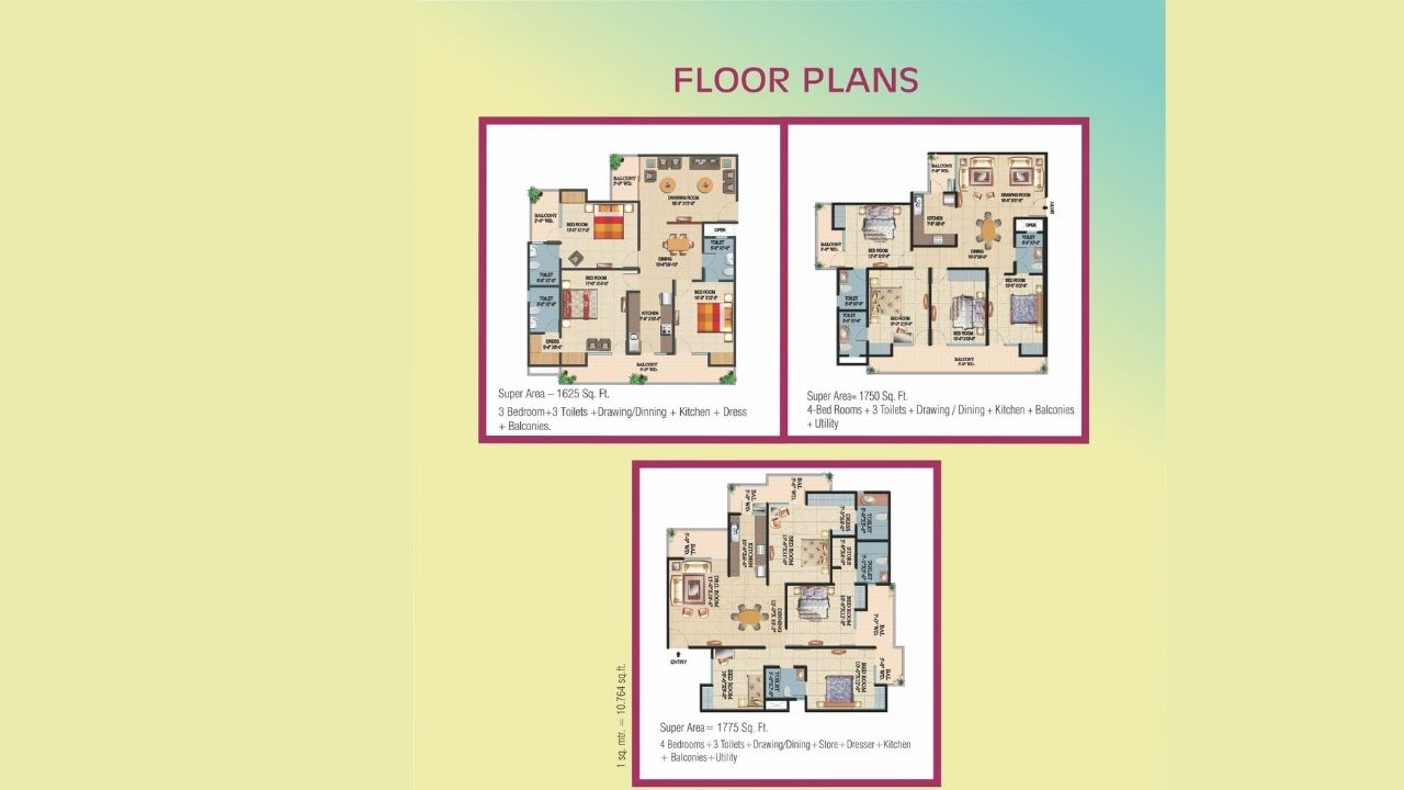 Ajnara Integrity Ghaziabad Type D Floor Plan