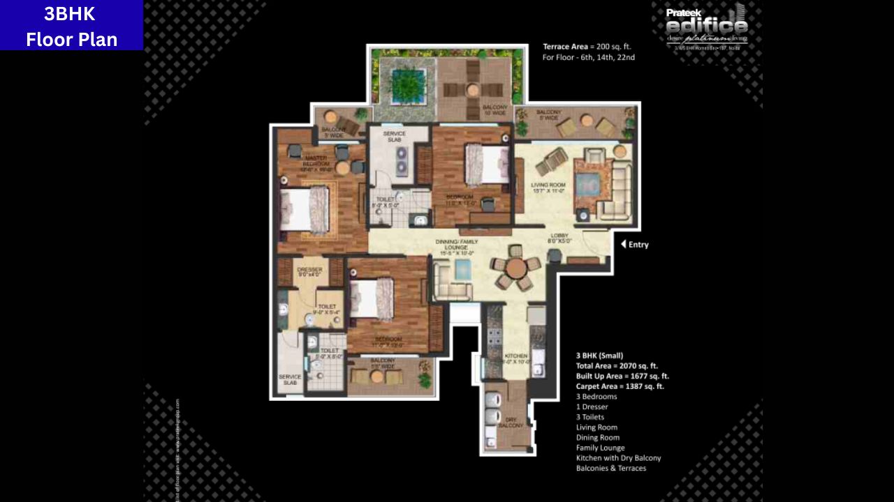 Prateek Edifice 3BHK Floor Plan