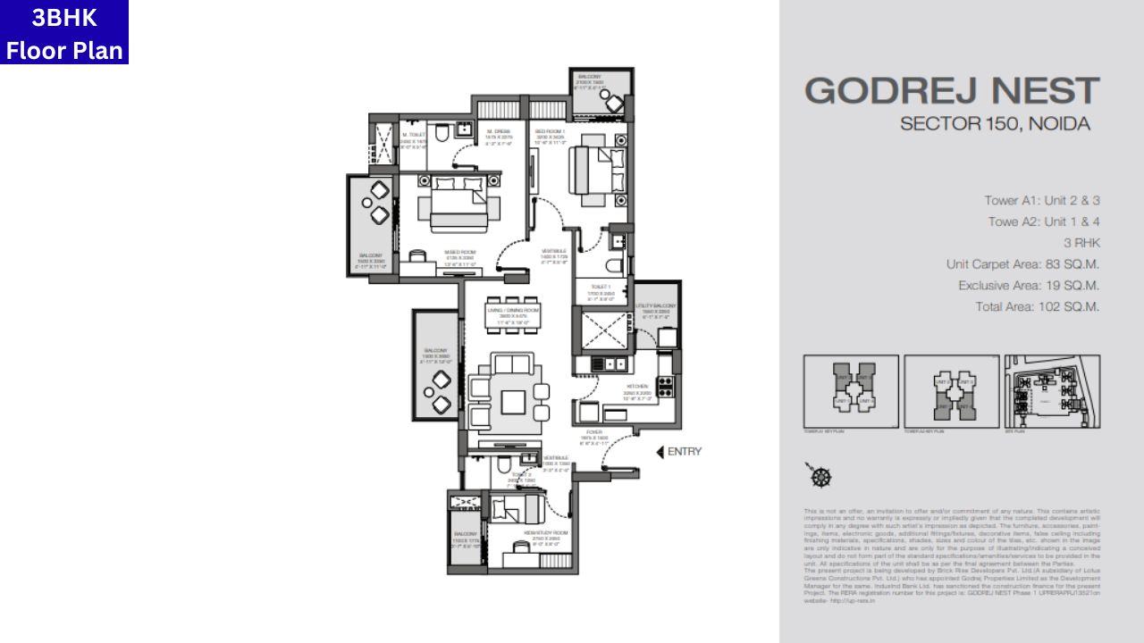 Godrej Nest Sector 150 3BHK Floor Plan