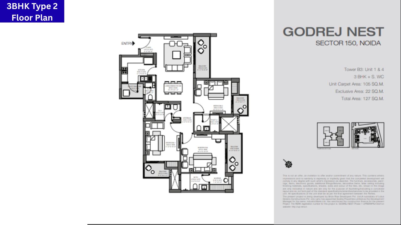 Godrej Nest Sector Noida 3BHK Type 2 Floor Plan