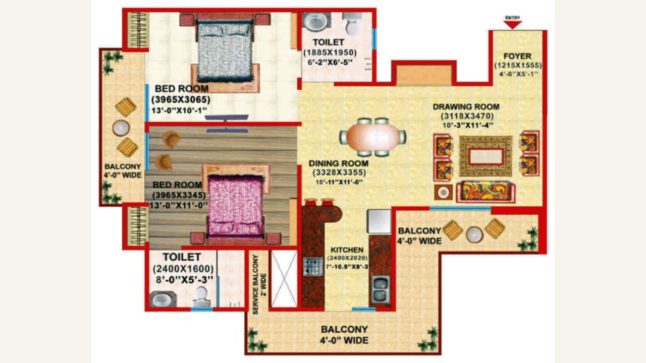 Gaur Grandeur Floor Plan 2 BHK