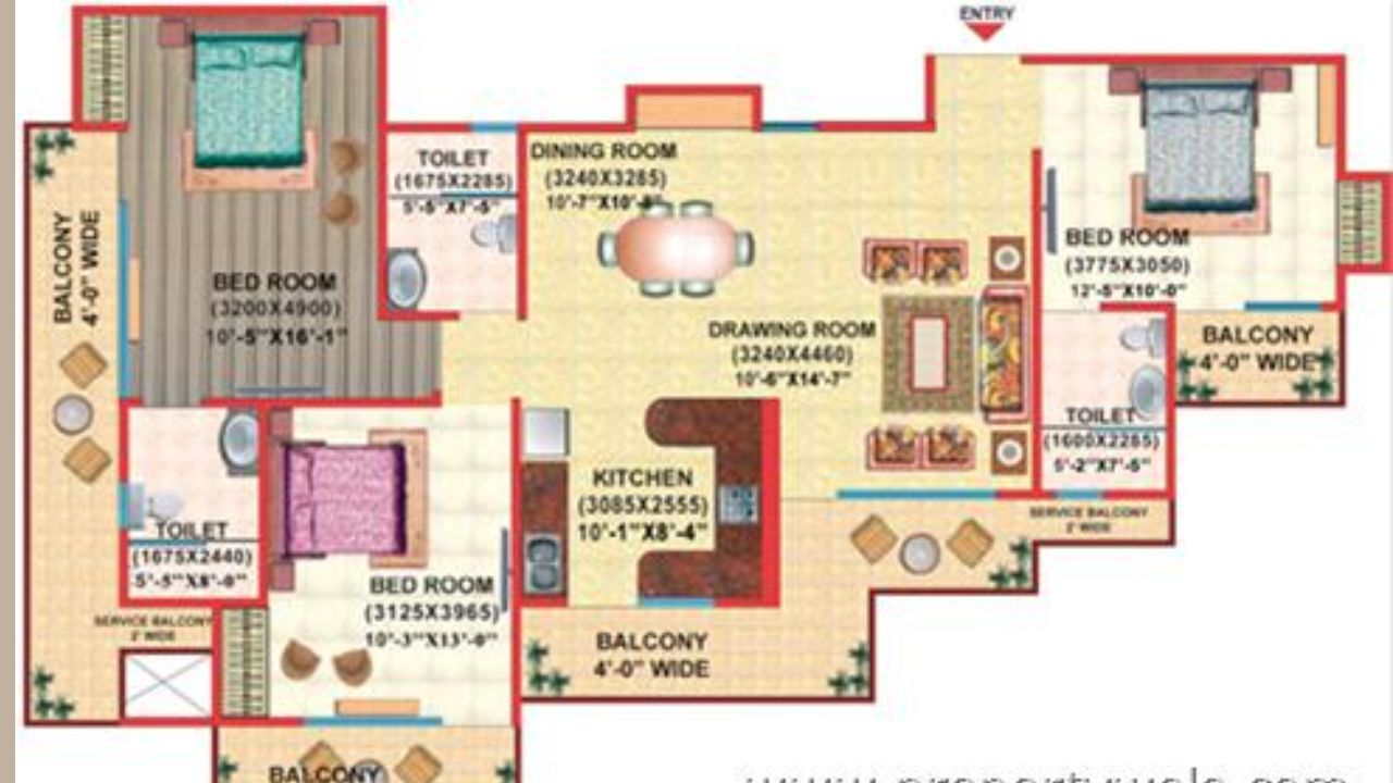 Gaur Grandeur Floor Plan 3 BHK