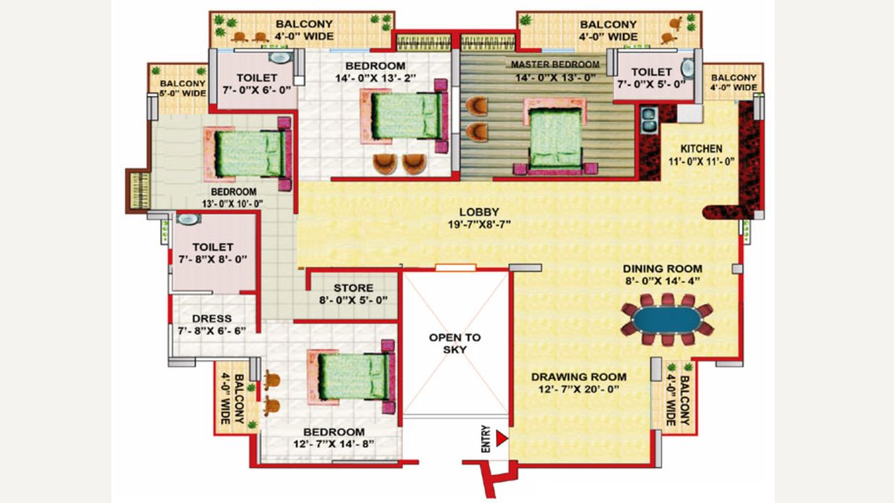 Gaur Grandeur Floor Plan 4 BHK