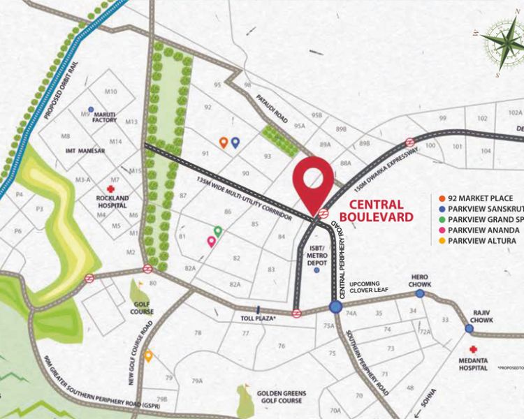 Bestech Central Boulevard Sector 88 Gurgaon Location Map
