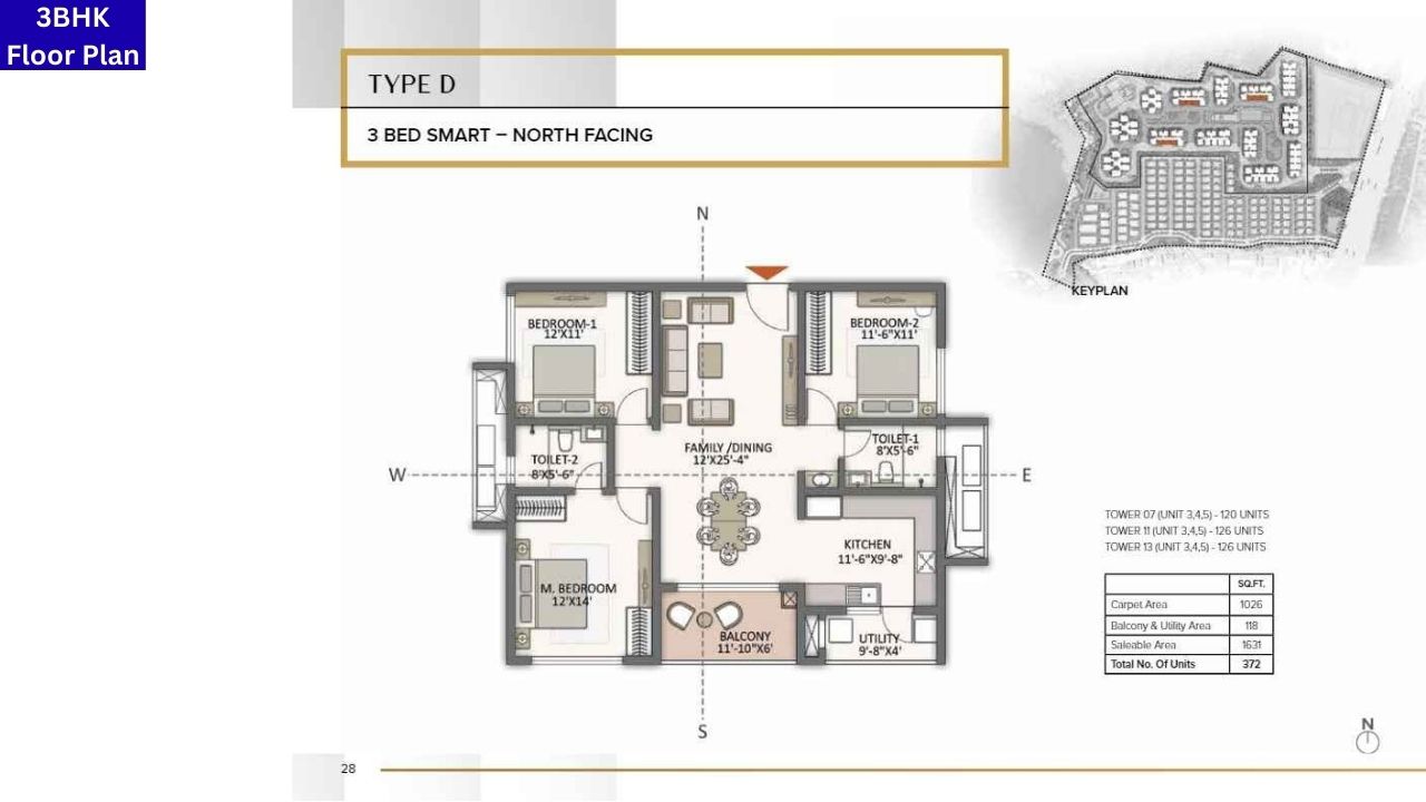 Prestige City Ghaziabad 3BHK Floor Plan