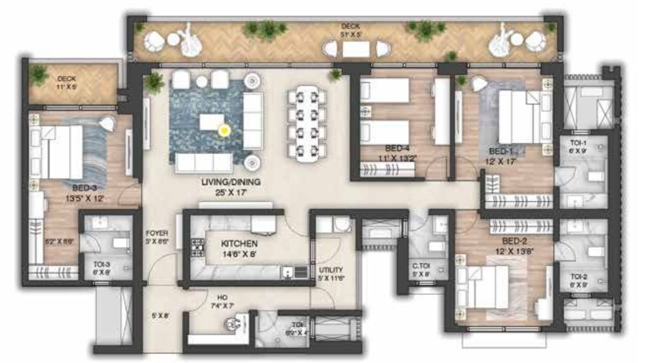 The Prestige City Floor Plan 4 BHK