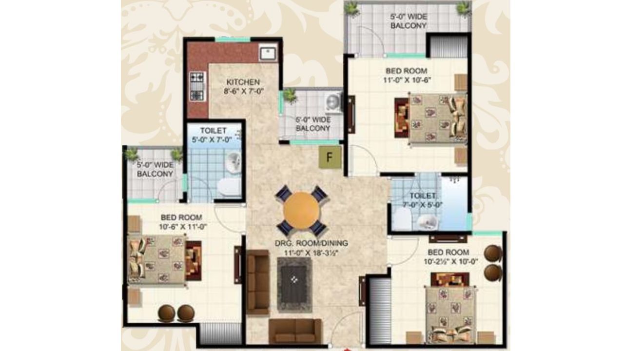 SCC Blossom floor Plan 3BHK Type 1
