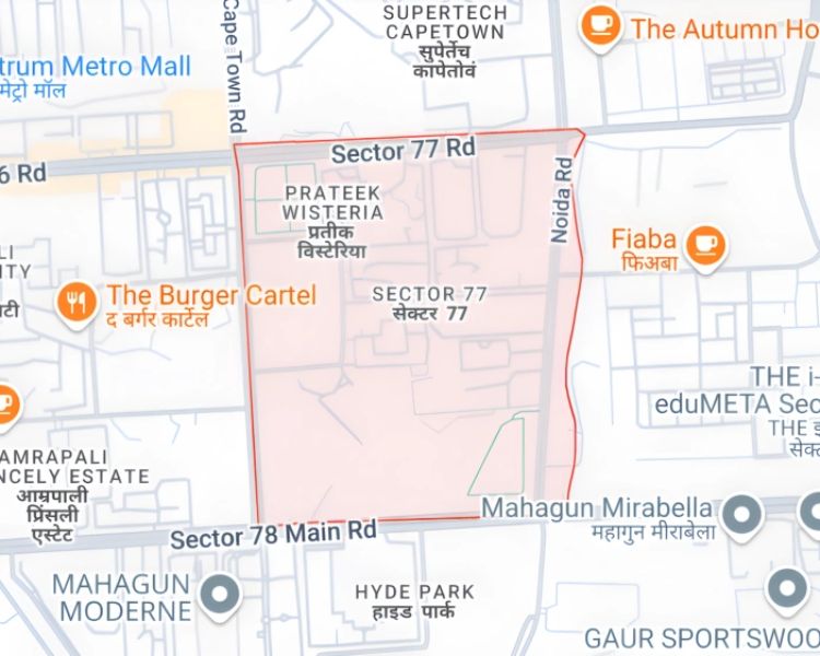 Antriksh Kanball 3G Sector 77 Noida Location Map