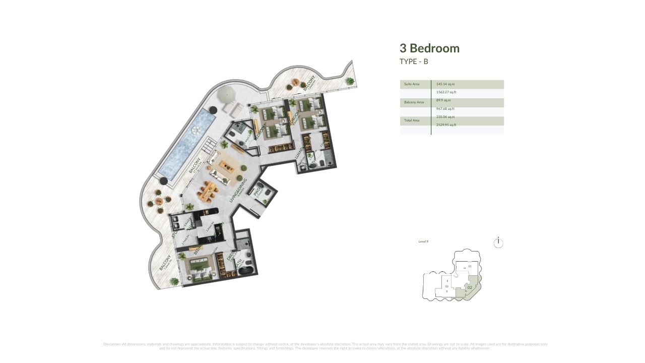 BNW Aqua Maya 3BR Floor Plan