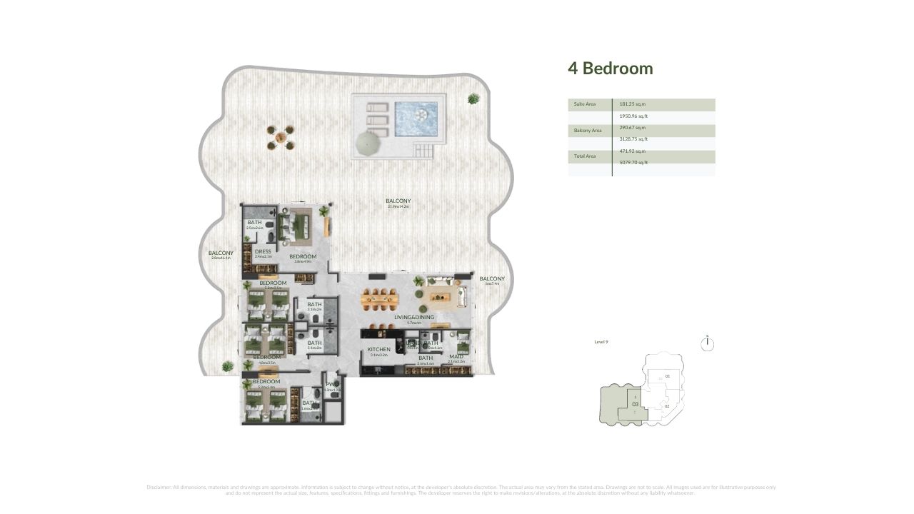 BNW Aqua Maya Dubai 4BR Floor Plan