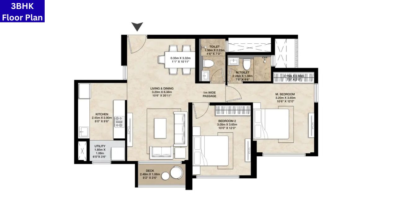Mahindra Marina 64 Malad West 3BHK Floor Plan