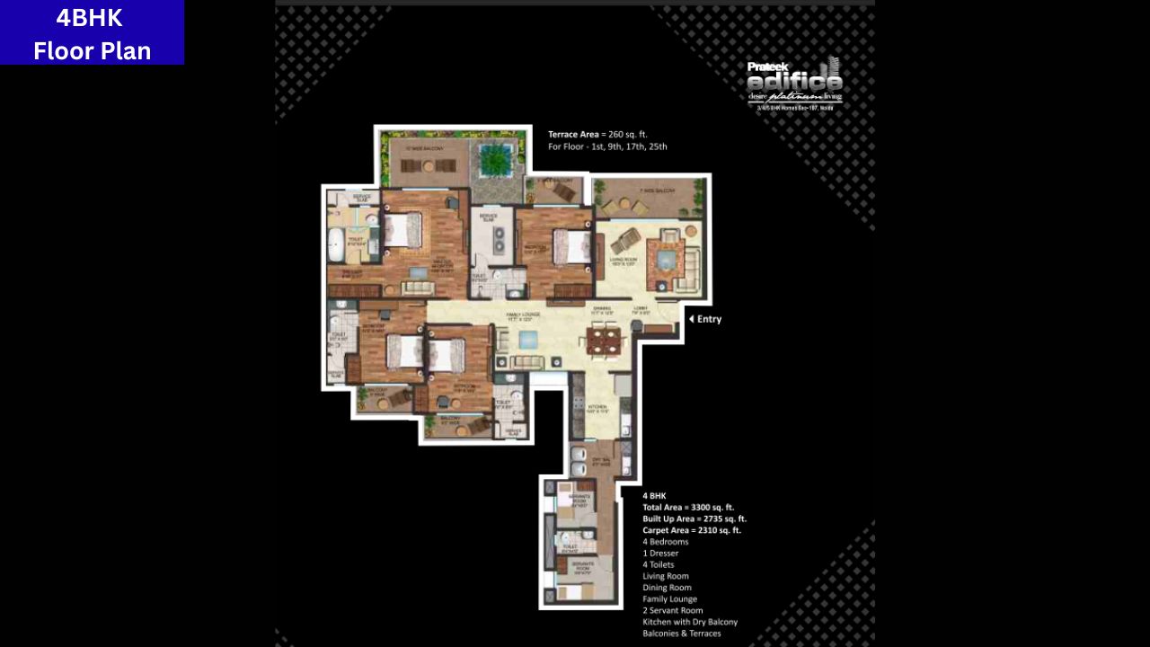 Prateek Edifice Sector 107 4BHK Floor Plan