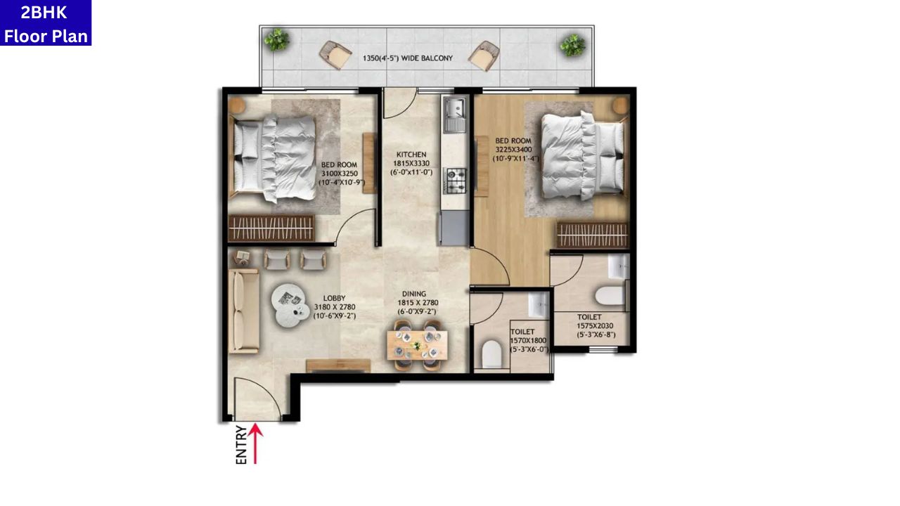 Godrej Aristocrat 2BHK Floor Plan
