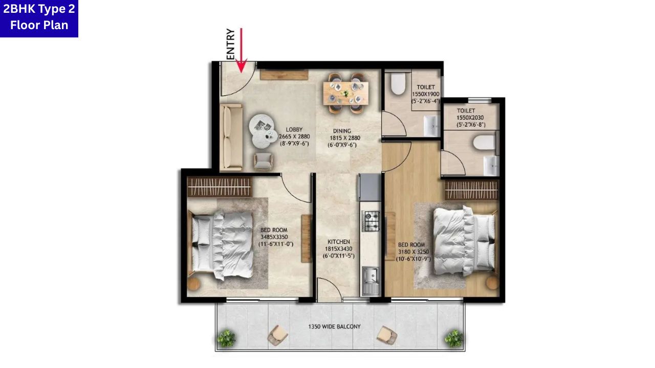 Godrej Aristocrat 2BHK Type 2 Floor Plan