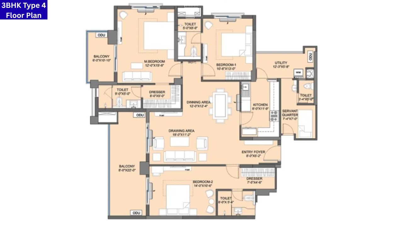 Mulberry Moments Sohna 3BHK Type 4 Floor Plan