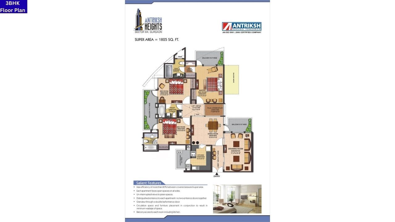 Antriksh Heights Gurgaon 3BHK Floor Plan
