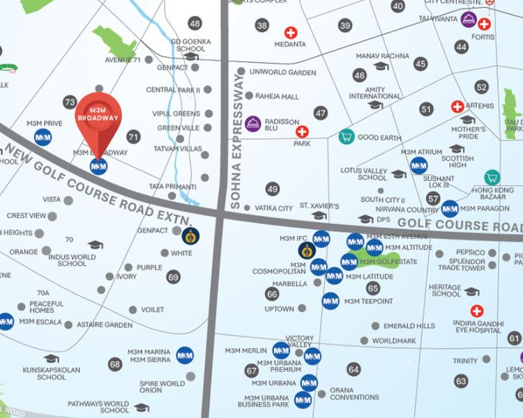 M3M Broadway Sector 71 Gurgaon Location Map