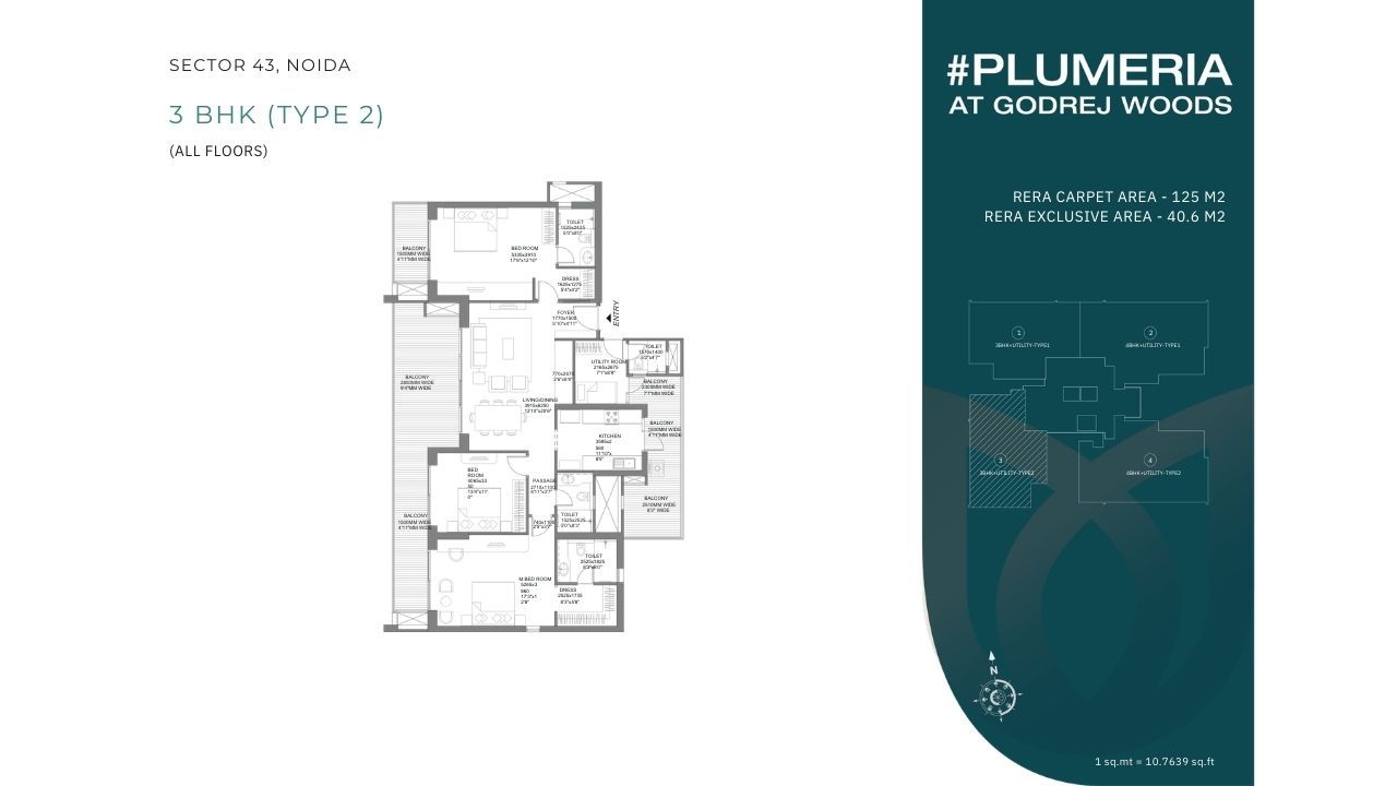 Godrej Woods Noida 3BHK Type 2 Floor Plan