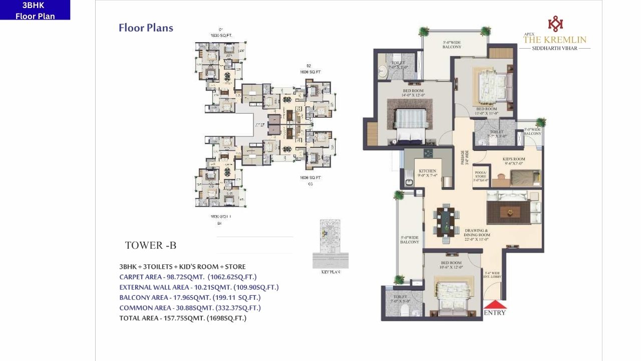 Apex Kremlin 3BHK Floor Plan