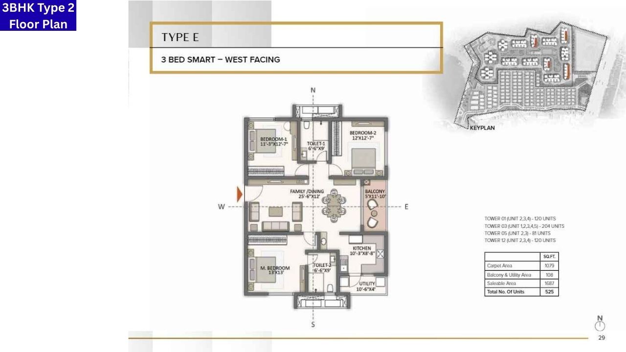 Prestige City Ghaziabad 3BHK Type 2 Floor Plan