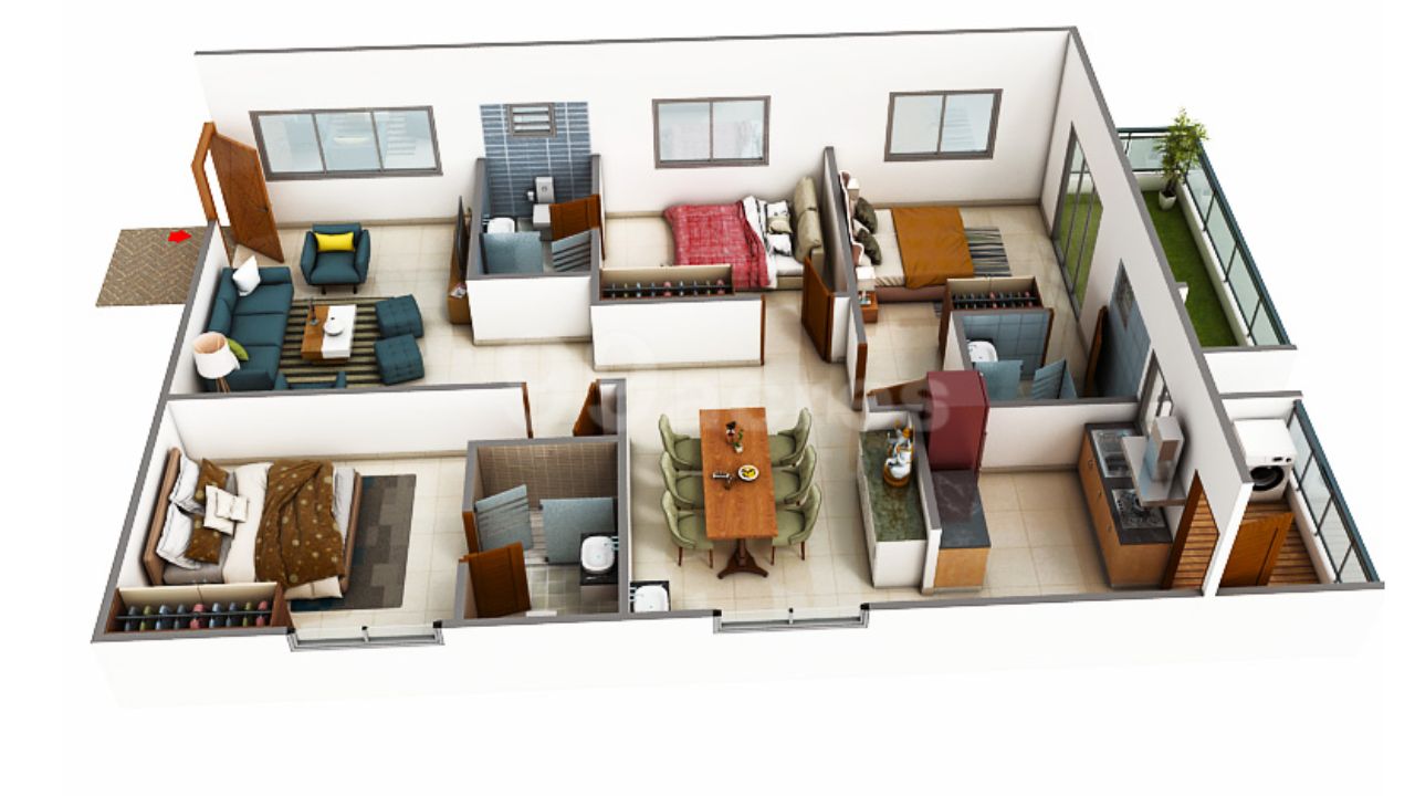 Mahaveer Crystal Garden Attapur Hyderabad Floor Plan 3 BHK