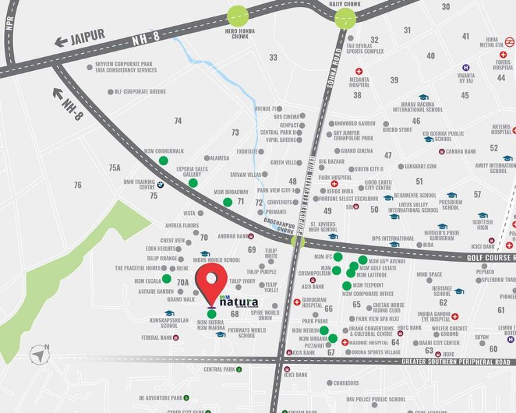 M3M Natura Sector 68 Location Map