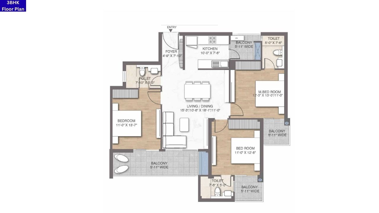 M3M Crown 3BHK Floor Plan
