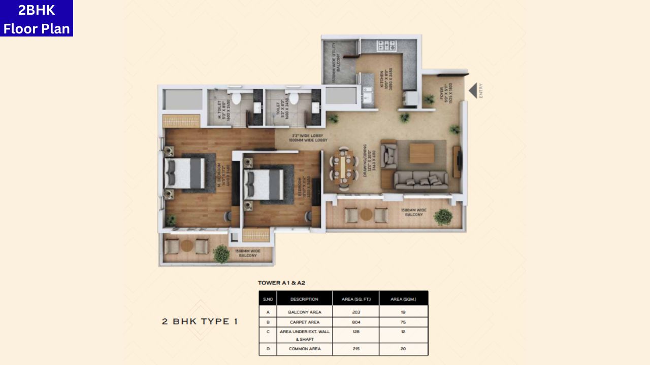 Ace Starlit Sector 152 Noida 2BHK Floor Plan 