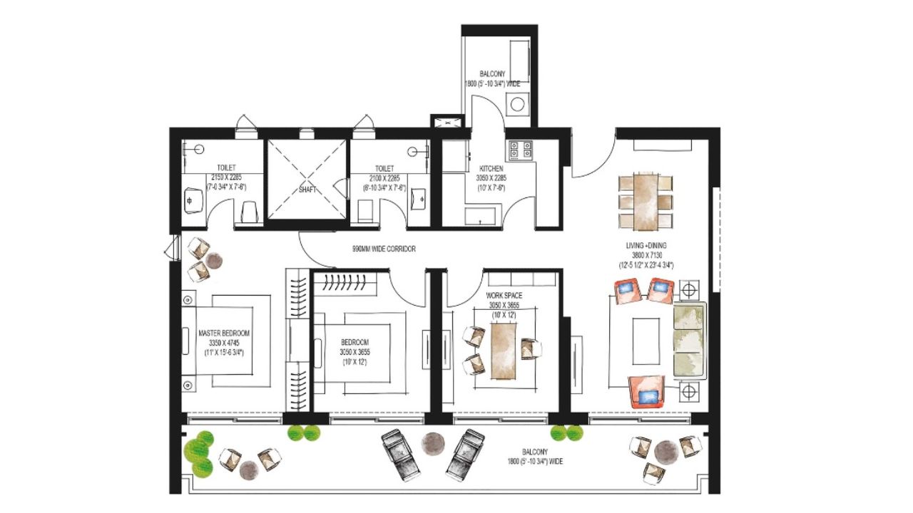 Krisumi Forest Reserve Floor Plan 2 BHK