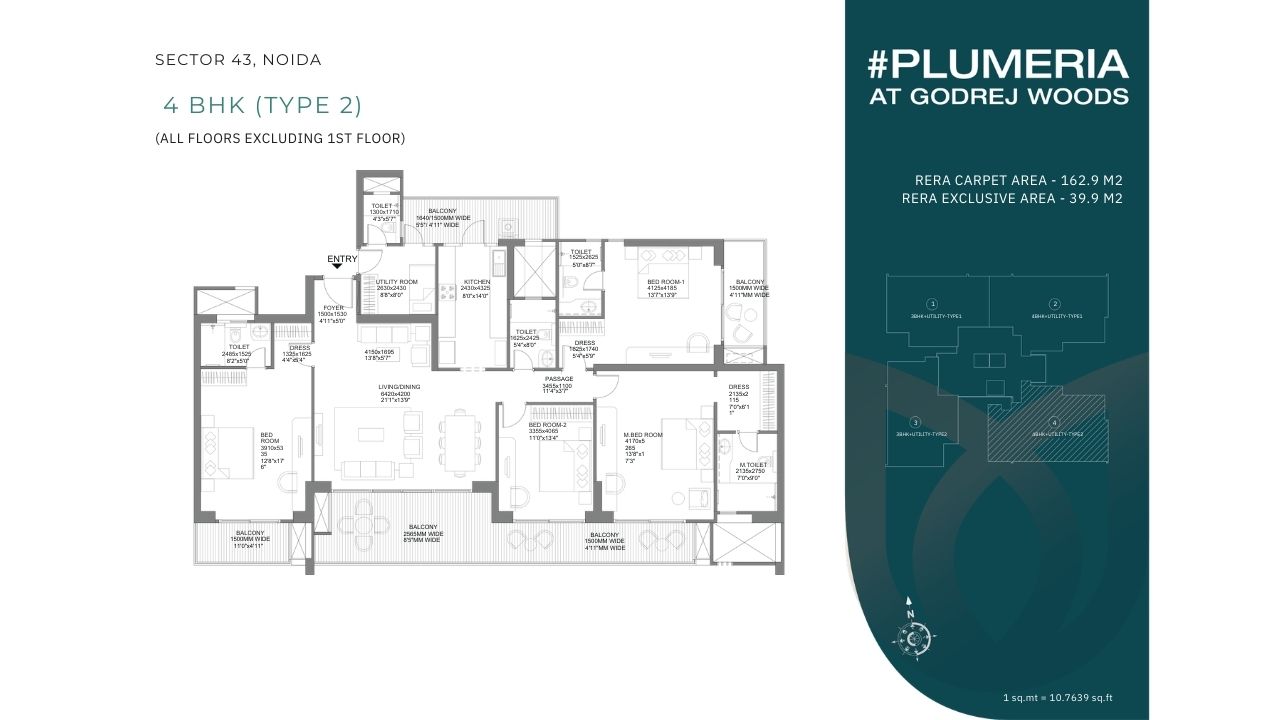 Godrej Woods Sector 43 4BHK Type 2 Floor Plan