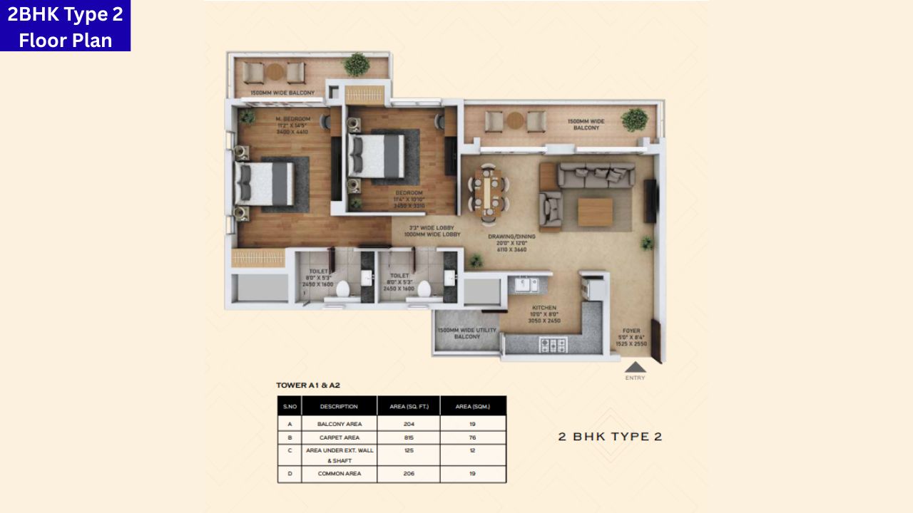 Ace Starlit Sector 152 2BHK type 2 Floor Plan