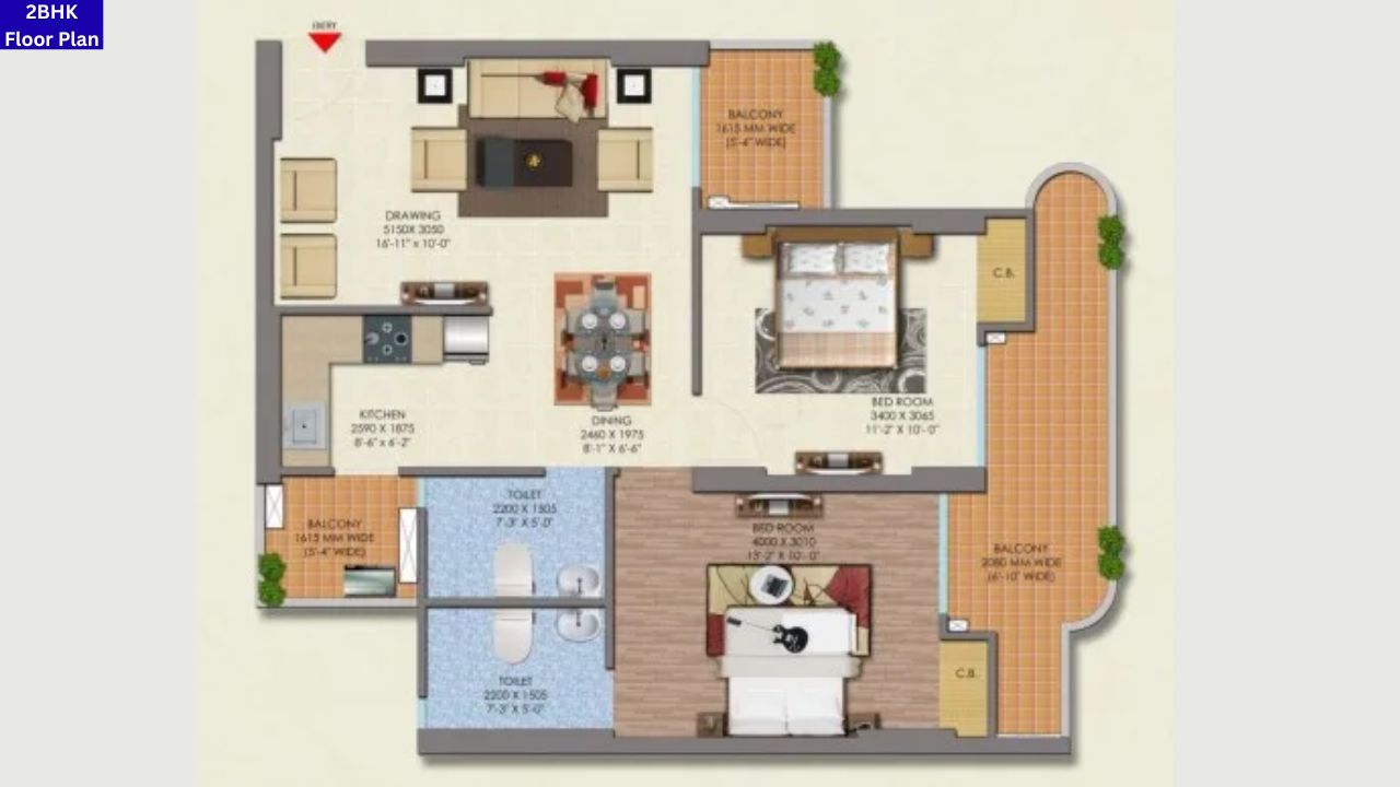 Saya Gold Avenue 2BHK Floor Plan
