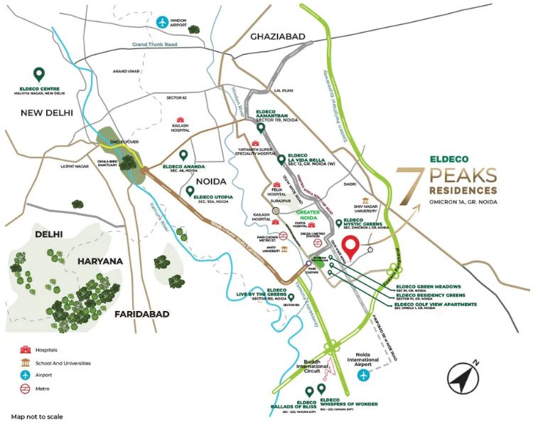 Eldeco 7 Peaks Residences Sector Omicron 1A Greater Noida Location Map 