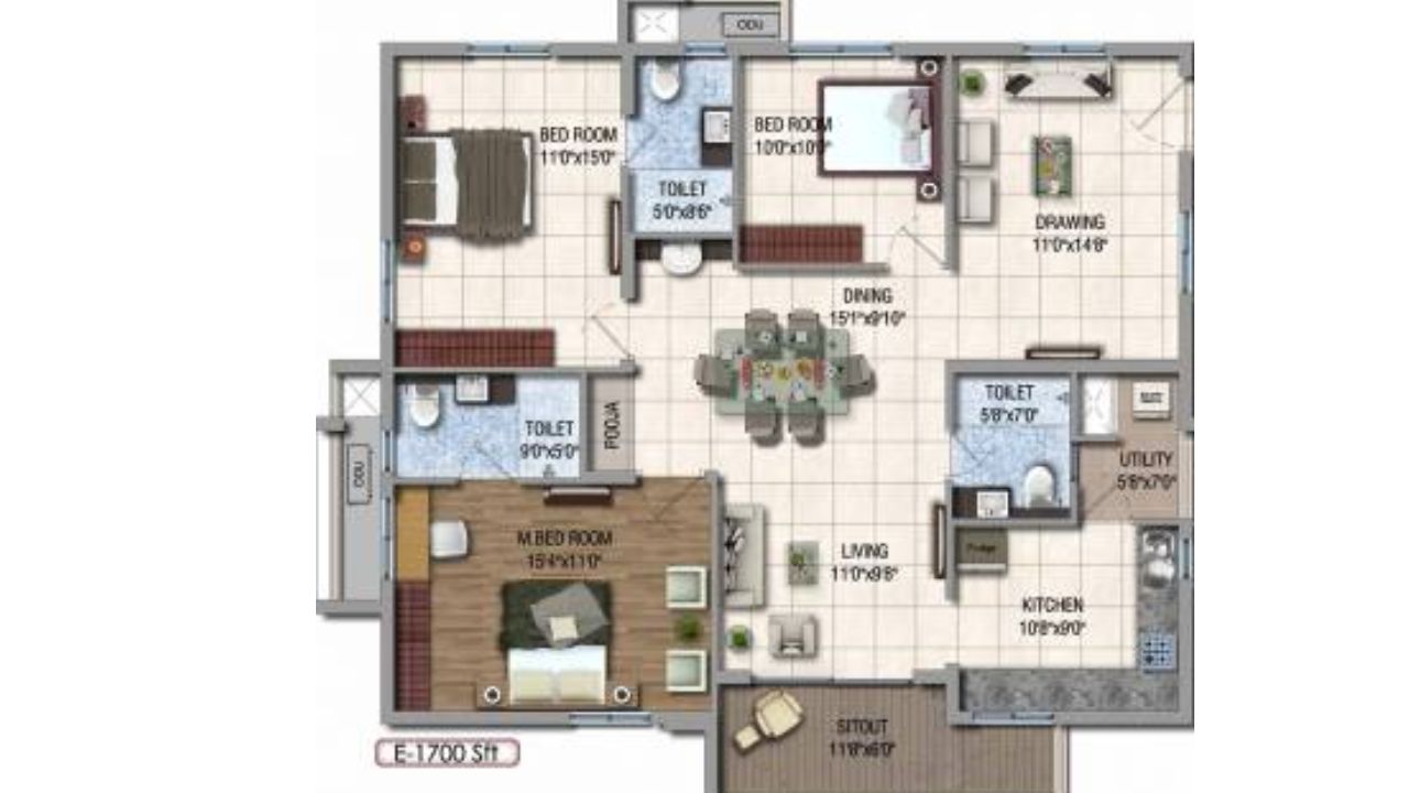 DLF Silver Oaks Sector 26 Gurgaon Floor Plan 2BHK