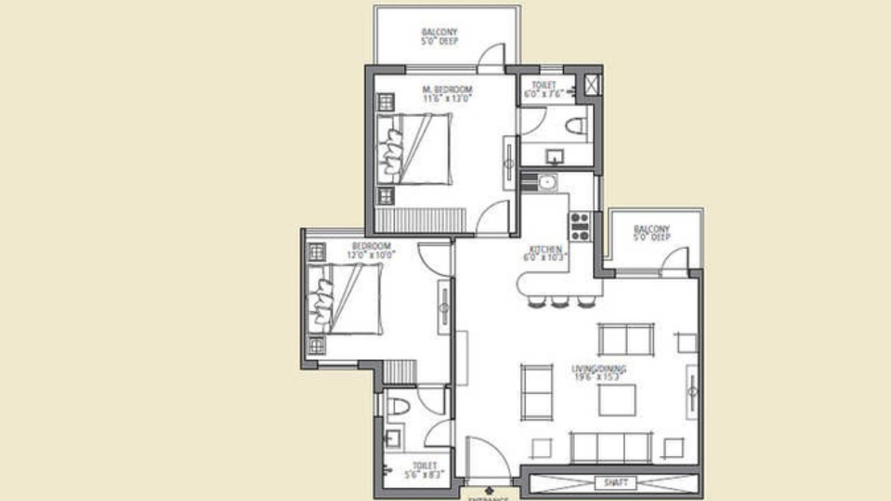 Emaar MGF The Palm Drive Villas Floor Plan 2BHK