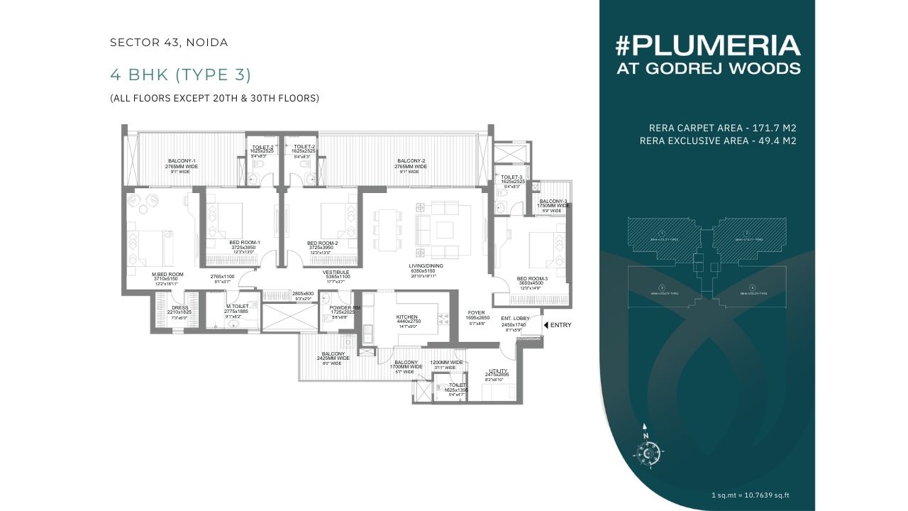 Godrej Woods 4BHK Type 3 Floor Plan Noida