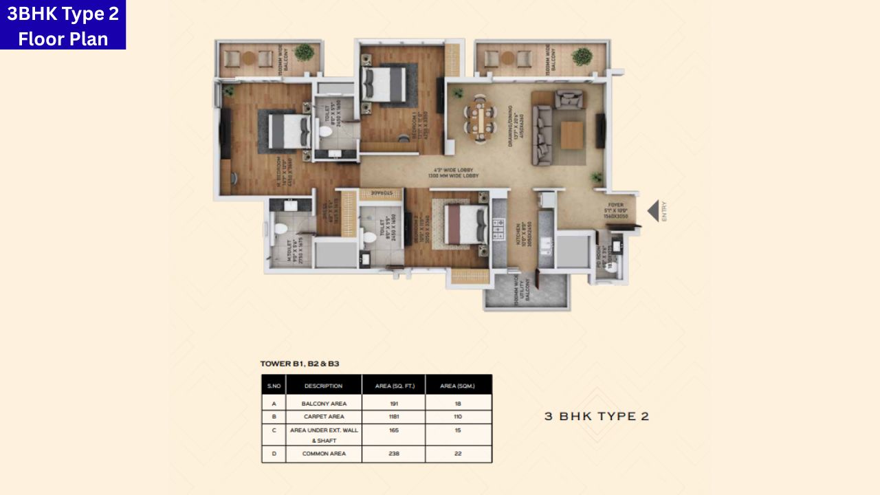 Ace Starlit 3BHK Type 2 Floor Plan