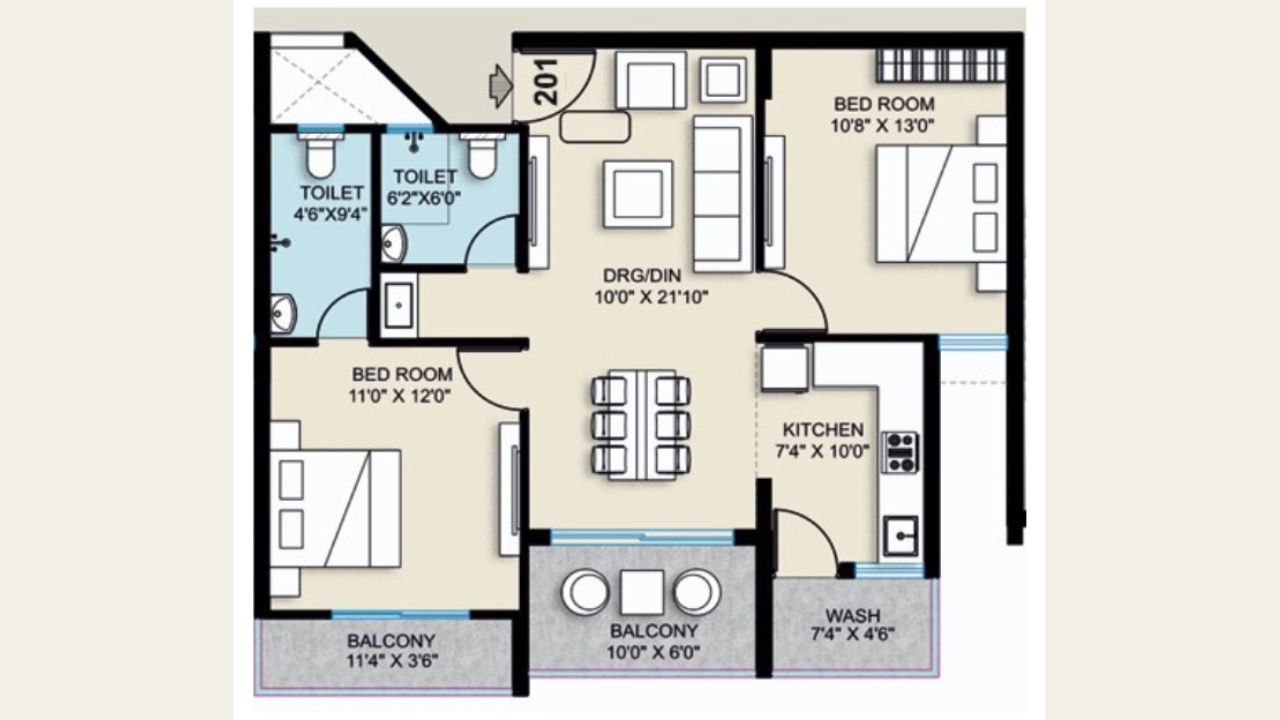 Rahil Constructions Floor Plan 2 BHK