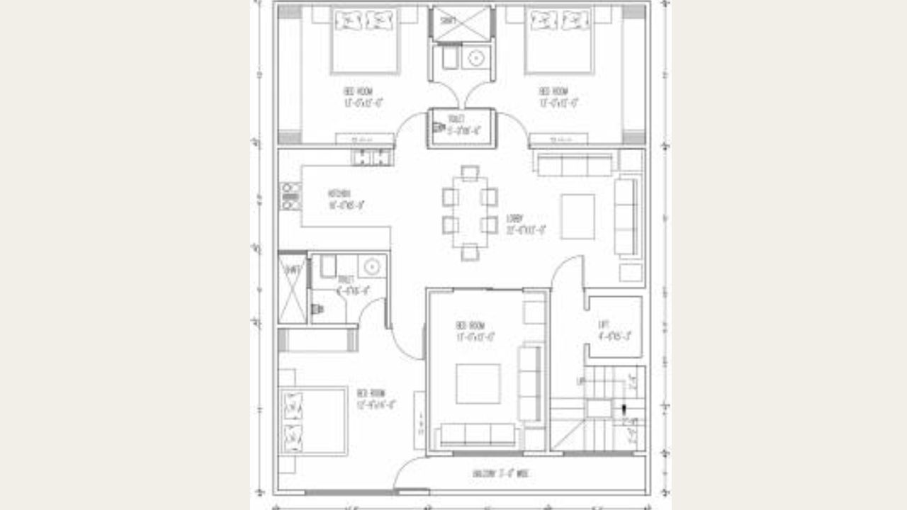 Rahil Constructions Floor Plan 3 BHK