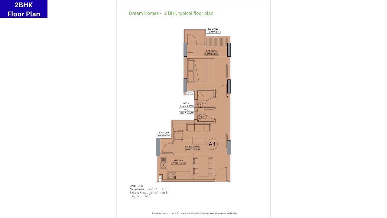 Wave Dream Homes 2BHK Floor Plan