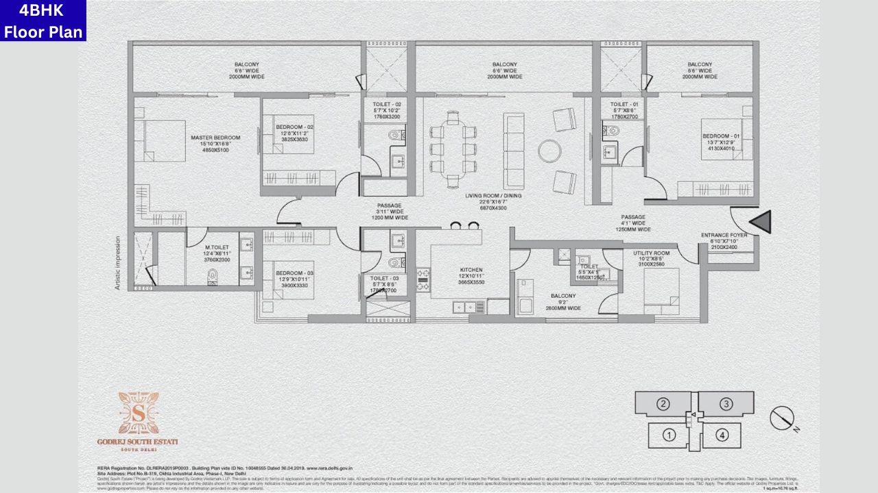 South Estate Godrej Okhla Delhi 4BHK Floor Plan