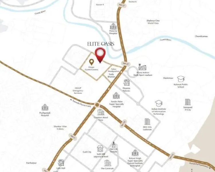 Emaar Elite Oasis Gomti Nagar Extension Lucknow Location Map