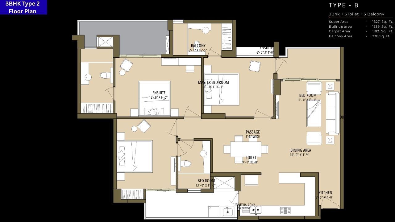 Cleo County Sector 121 3BHK Type 2 Floor Plan