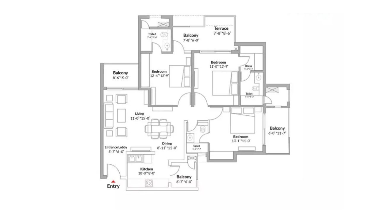 Saarhi Luxurious Homes Floor Plan 3 BHK