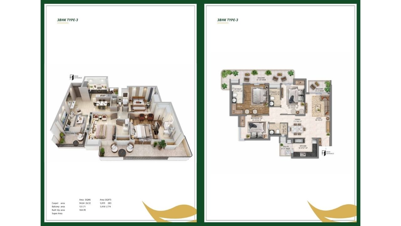 Wave Eden 3BHK Floor Plan