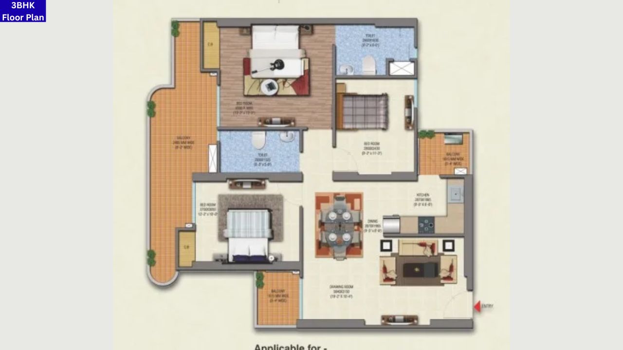 Saya Gold Avenue 3BHK Floor Plan