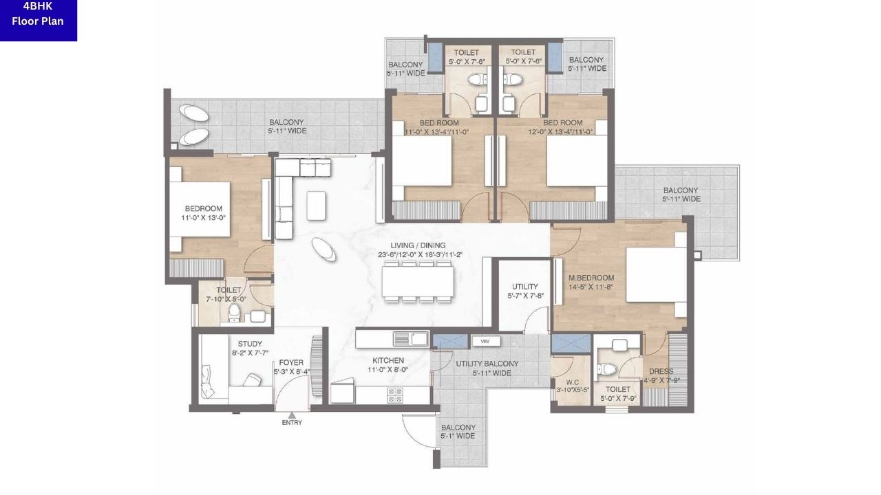 M3M Crown 111 4BHK Floor Plan